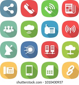 flat vector icon set - share vector, phone, call, newspaper, group, cloud wireless, satellite antenna, server, office, sim card, link