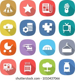 flat vector icon set - share vector, star, newspaper, bulb, cloud service, virtual mining, puzzle, tv, baby stroller, ambulance helicopter, hangare, loading crane, trailer, radiator, flour