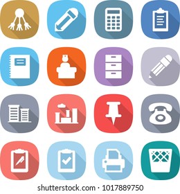 flat vector icon set - share vector, pencil, calculator, clipboard, copybook, hospital recieption, archive, district, city, pin, phone, pen, check, printer, trash bin
