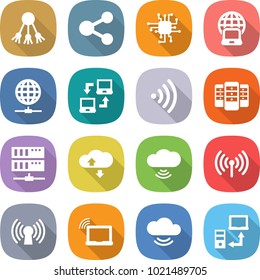 flat vector icon set - share vector, chip, notebook globe, connect, wireless, server, cloud service, antenna, laptop wifi, data transfer