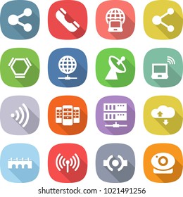 flat vector icon set - share vector, phone, notebook globe, molecule, hex, connect, satellite antenna, wireless, server, cloud service, bridge, web camera