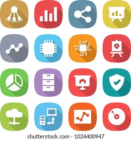 flat vector icon set - share vector, graph, presentation, chip, diagram, archive, protected, cloud, data transfer, analytics, cd