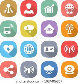 flat vector icon set - share vector, woman, diagram, notebook globe, wireless, cloud service, home, antenna, pacemaker, check in, web camera
