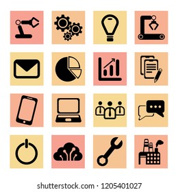 flat vector icon set - share vector ,robot,gear,light,automation,mail,pie chart,graph,note,telephone,notebook,manager,communicate,power button,technology,technician,industry