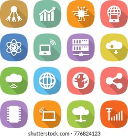 flat vector icon set - share vector, diagram, chip, notebook globe, atom, wireless, server, cloud service, laptop wifi, antenna signal