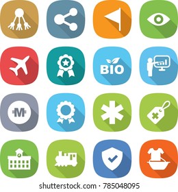 flat vector icon set - share vector, flag, eye, plane, medal, bio, presentation, crypto currency, ambulance star, medical label, university, train, shield, handle washing