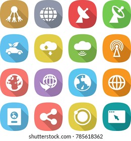 flat vector icon set - share vector, globe, satellite antenna, eco car, cloud service, wireless, delivery, earth, passport, orbit, browser window
