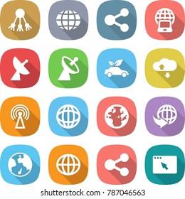 flat vector icon set - share vector, globe, notebook, satellite antenna, eco car, cloud service, delivery, earth, browser window