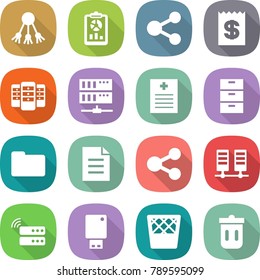 flat vector icon set - share vector, report, receipt, server, recipe, archive, documents, document, usb flash, trash bin