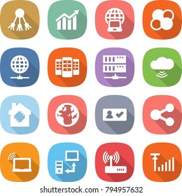 flat vector icon set - share vector, diagram, notebook globe, atom core, connect, server, cloud wireless, smart house, check in, laptop wifi, data transfer, router, antenna signal