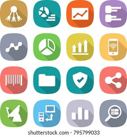 flat vector icon set - share vector, diagram, statistics, graph, up, phone wireless, bar code, documents, protected, satellite antenna, data transfer, chart, search
