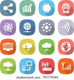 flat vector icon set - share vector, diagram, chip, notebook globe, atom, connect, round around, wireless, server, cloud service, data transfer, router, antenna signal