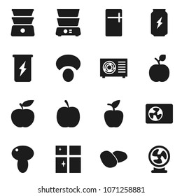 Flat vector icon set - shining window vector, double boiler, mushroom, potato, apple fruit, diet, enegry drink, ari condition, fridge, fan