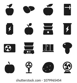 Flat vector icon set - shining window vector, double boiler, mushroom, potato, apple fruit, diet, enegry drink, ari condition, fridge, fan