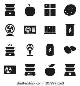 Flat vector icon set - shining window vector, double boiler, potato, diet, enegry drink, ari condition, fan