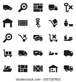 Flat vector icon set - ship vector, delivery, car, port, wood box, consolidated cargo, no trolley, hook, warehouse, search, relocation truck