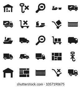 Flat vector icon set - ship vector, sea container, delivery, car, port, consolidated cargo, no trolley, hook, warehouse, search, relocation truck