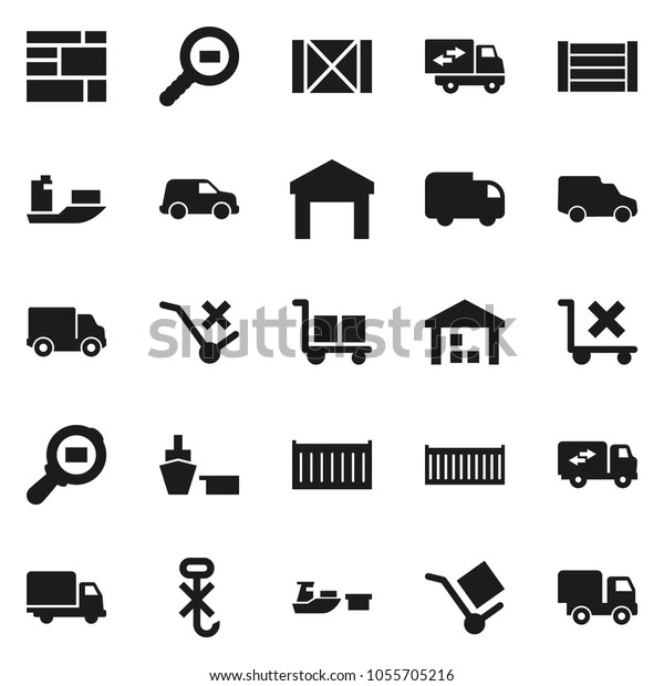 Flat vector icon set - ship vector, sea
container, delivery, car, port, wood box, consolidated cargo, no
trolley, hook, warehouse, search, relocation
truck