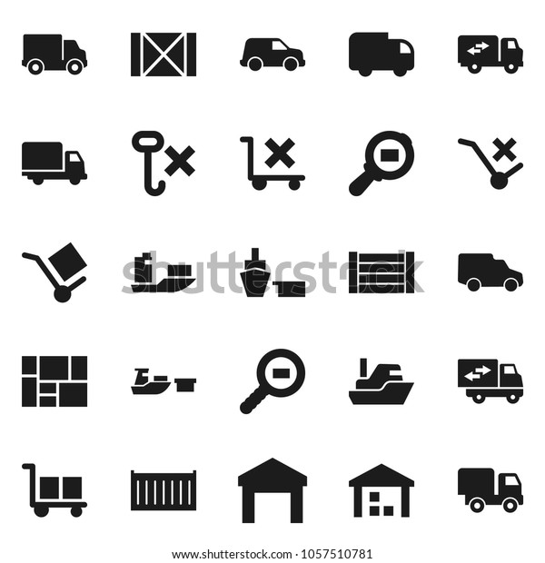 Flat vector icon set - ship vector, sea
container, delivery, car, port, wood box, consolidated cargo, no
trolley, hook, warehouse, search, relocation
truck