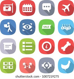 flat vector icon set - shop signboard vector, calendar, message, plane, courier, eye identity, sale, atm receipt, list, info, bone, panel house, palm hammock, connect, chicken