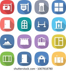 flat vector icon set - shop signboard vector, building, window, door, arch, vip fence, detector, landscape, curtain, dresser, barn, clean
