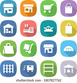 flat vector icon set - shop vector, cart, shopping bag, warehouse, store, scales, cargo stoller, hangare, pallet, fast deliver, rack