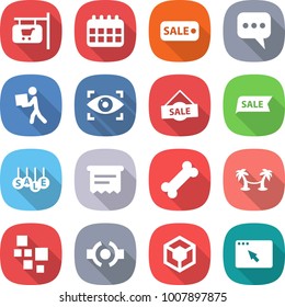 flat vector icon set - shop signboard vector, calendar, sale, message, courier, eye identity, atm receipt, bone, palm hammock, blocks, connect, 3d, browser window