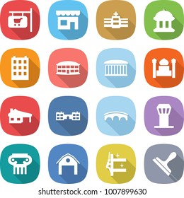 flat vector icon set - shop signboard vector, hospital, goverment house, building, airport, minaret, with garage, school, bridge, tower, antique column, barn, skyscrapers cleaning, scraper