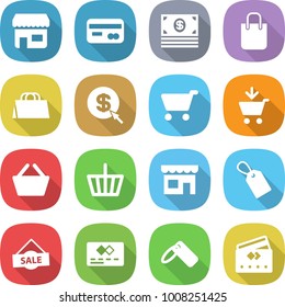 flat vector icon set - shop vector, card, money, shopping bag, dollar arrow, cart, add to, basket, label, sale, credit