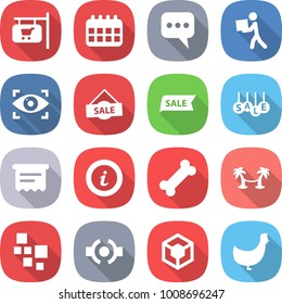 flat vector icon set - shop signboard vector, calendar, message, courier, eye identity, sale, atm receipt, info, bone, palm hammock, blocks, connect, 3d, chicken