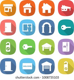flat vector icon set - shop vector, home, house with garage, door, plan, arch, key, do not distrub, fridge, welcome mat