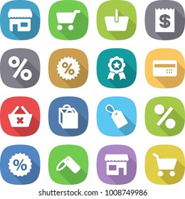 flat vector icon set - shop vector, cart, basket, receipt, percent, medal, credit card, delete, shopping bag, label