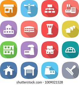 flat vector icon set - shop vector, lighthouse, hierarchy, store, cottage, airport building, tower, houses, modular house, factory, japanese, greenhouse, bungalow, garage, scraper