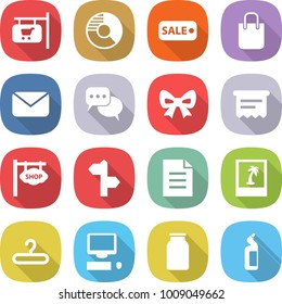flat vector icon set - shop signboard vector, circle diagram, sale, shopping bag, mail, discussion, bow, atm receipt, signpost, document, photo, hanger, computer, bank, toilet cleanser