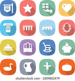 flat vector icon set - shop signboard vector, star, gift, heart, column, bridge, hawaiian wreath, service bell, dresser, rocking chair, cupcake, goose, jug, scarecrow, pumpkin
