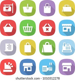 flat vector icon set - shop signboard vector, basket, shopping bag, delete cart, list, cashbox, mall