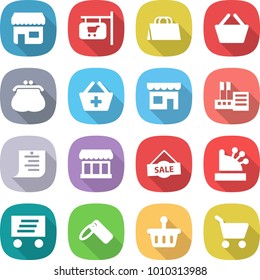 flat vector icon set - shop vector, signboard, shopping bag, basket, purse, add to, store, list, market, sale, cashbox, delivery, label, cart