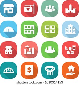 flat vector icon set - shop vector, signboard, group, castle, hangare, modular house, panel, building, japanese, city, helmet, architector, greenhouse, tax, antique column, housing