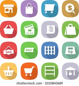 flat vector icon set - shop vector, shopping bag, delivery, dollar arrow, basket, credit card, list, sale, pallet, heavy, cart, rack, warehouse