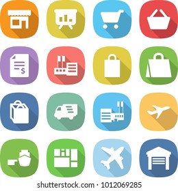 flat vector icon set - shop vector, presentation, cart, basket, account balance, store, shopping bag, delivery, mall, plane, port, consolidated cargo, airplane, garage