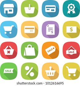 flat vector icon set - shop vector, basket, card, medal, cart, credit, account balance, receipt, delete, shopping bag, sale label, percent