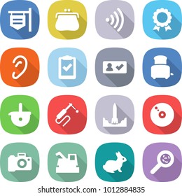 flat vector icon set - shop signboard vector, purse, wireless, medal, ear, clipboard check, in, toaster, ladle, welding, rocket start, cd, camera, harvester, rabbit, viruses