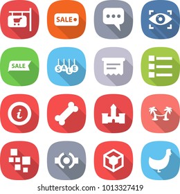 flat vector icon set - shop signboard vector, sale, message, eye identity, atm receipt, list, info, bone, castle, palm hammock, blocks, connect, 3d, chicken