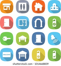 flat vector icon set - shop vector, wc, home, mansion, door, plan, arch, do not distrub, key, garage, bell, welcome mat, please clean
