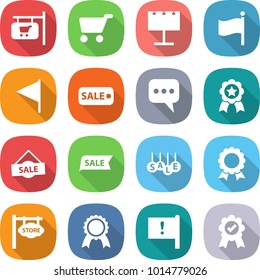flat vector icon set - shop signboard vector, cart, billboard, flag, sale, message, medal, store, important