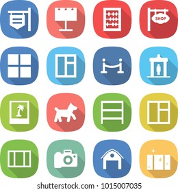 flat vector icon set - shop signboard vector, billboard, abacus, window, vip fence, detector, photo, dog, rack, camera, barn, clean