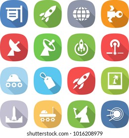 flat vector icon set - shop signboard vector, rocket, globe, satellite, antenna, laser, lunar rover, label, photo, start