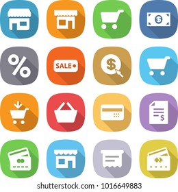 flat vector icon set - shop vector, cart, money, percent, sale, dollar arrow, add to, basket, credit card, account balance, atm receipt