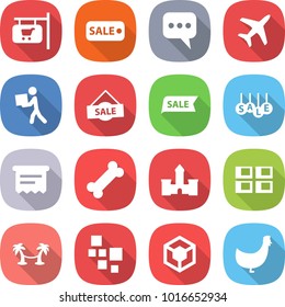 flat vector icon set - shop signboard vector, sale, message, plane, courier, atm receipt, bone, castle, panel house, palm hammock, blocks, 3d, chicken