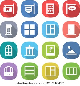 flat vector icon set - shop signboard vector, abacus, building, window, door, arch, detector, photo, landscape, dresser, rack